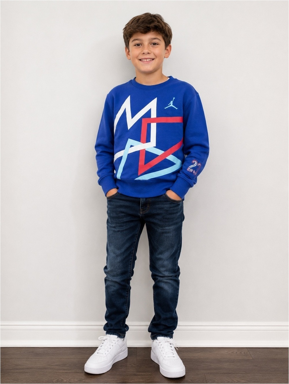 Jordan Boys Blue Crewneck Sweatshirt Size 10 Graphic Pullover Cotton Blend